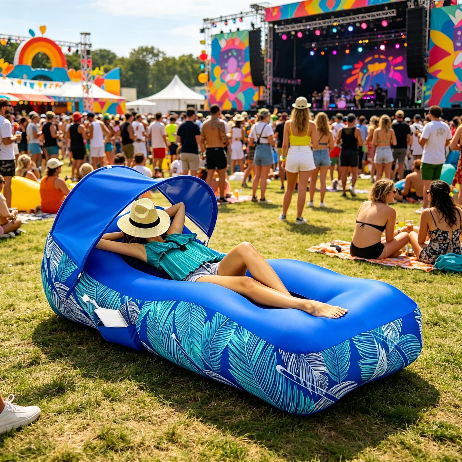 Outdoor Camping Couch - Şişme Şezlong, Güneşlikli Taşınabilir Plaj Tentesi